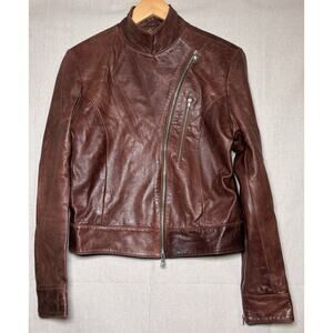 Vintage Vera Pelle Leather Jacket Women's Moto Sz 44 Brown Buttery Soft